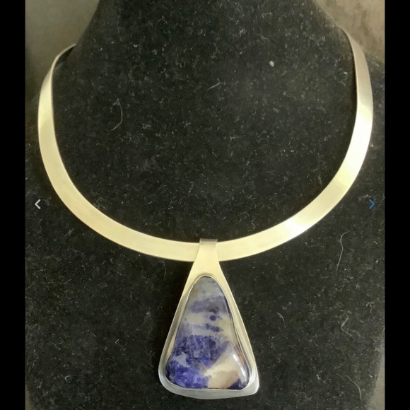 Vintage sterling silver Sodalite Pendant & Choker - Picture 1 of 12